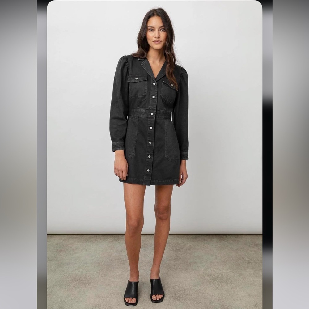 Rails Carbon Lisette Denim button up dress washed black